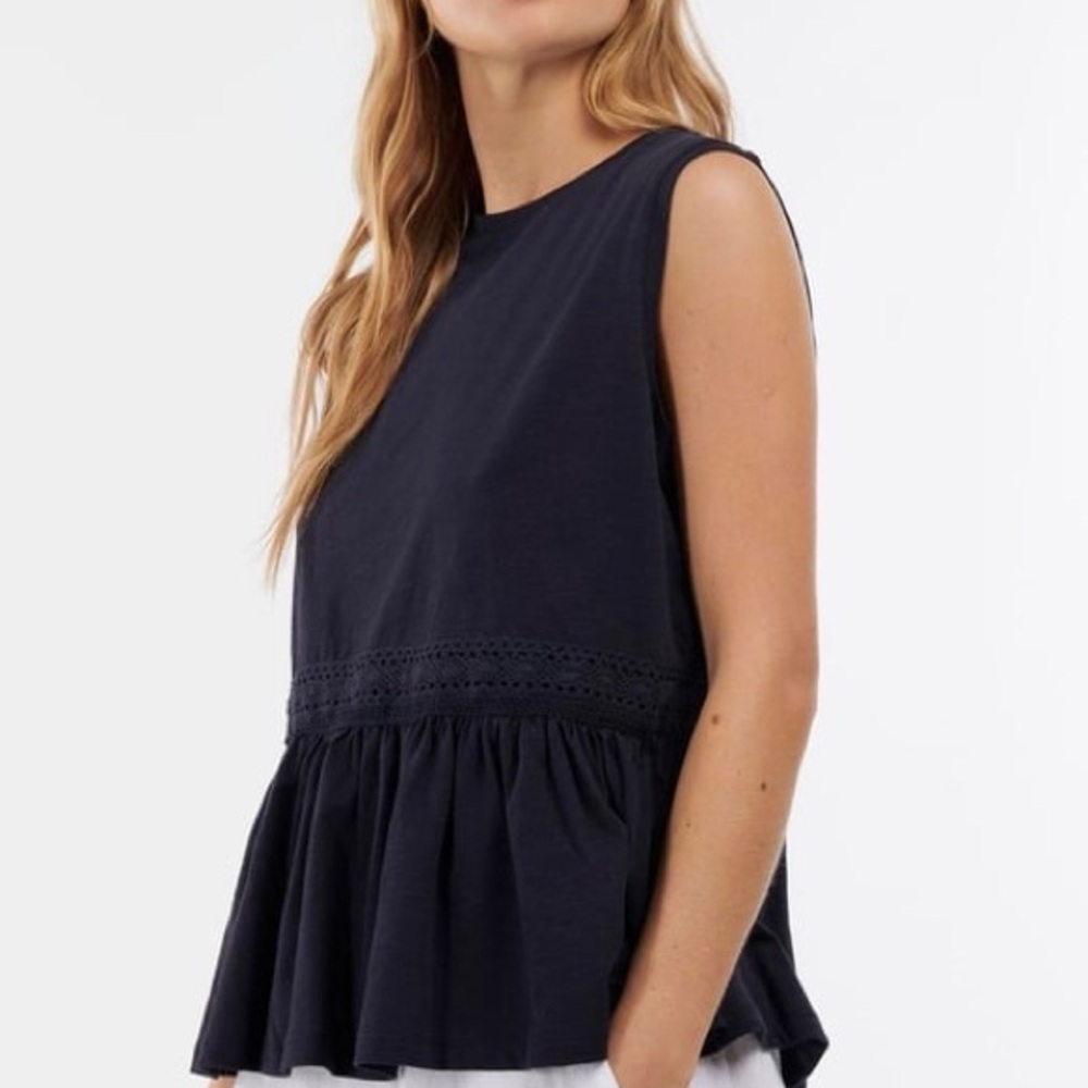 Barbour Navy Eyelet-Trim Sleeveless Peplum Tank